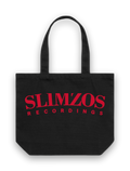 Slimzos Recordings tote, black with red print