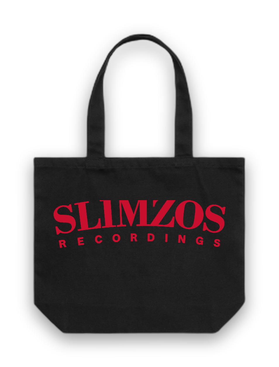Slimzos Recordings tote, black with red print