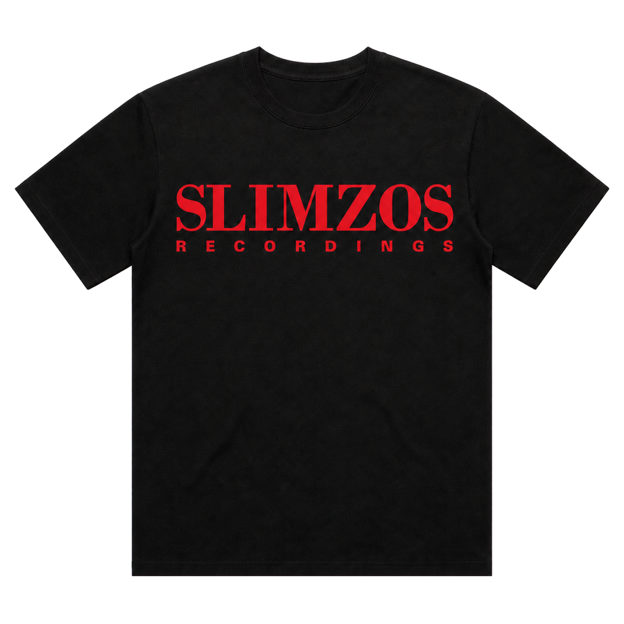 Slimzos tee, black with red print
