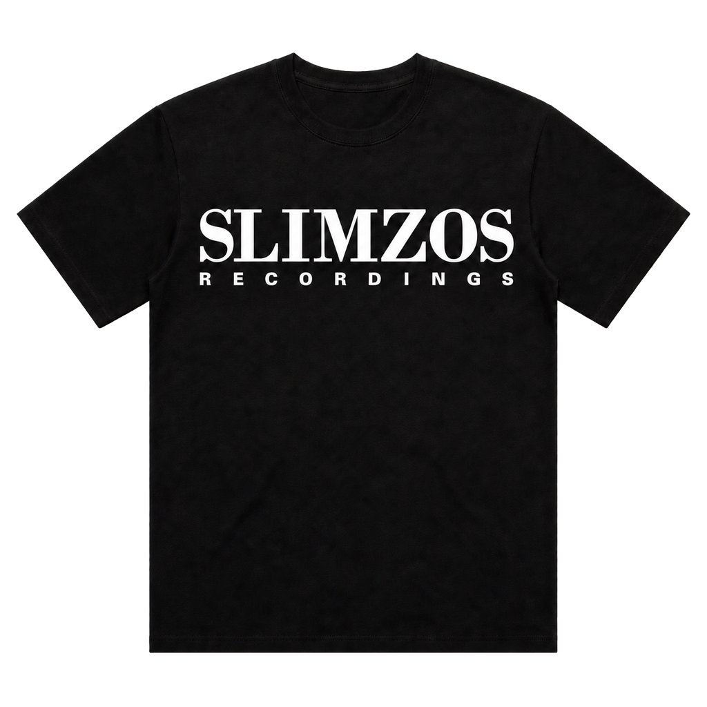 Slimzos tee, black with white print