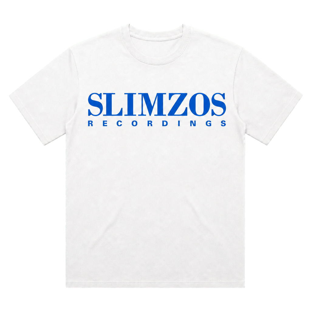 Slimzos tee, white with blue print