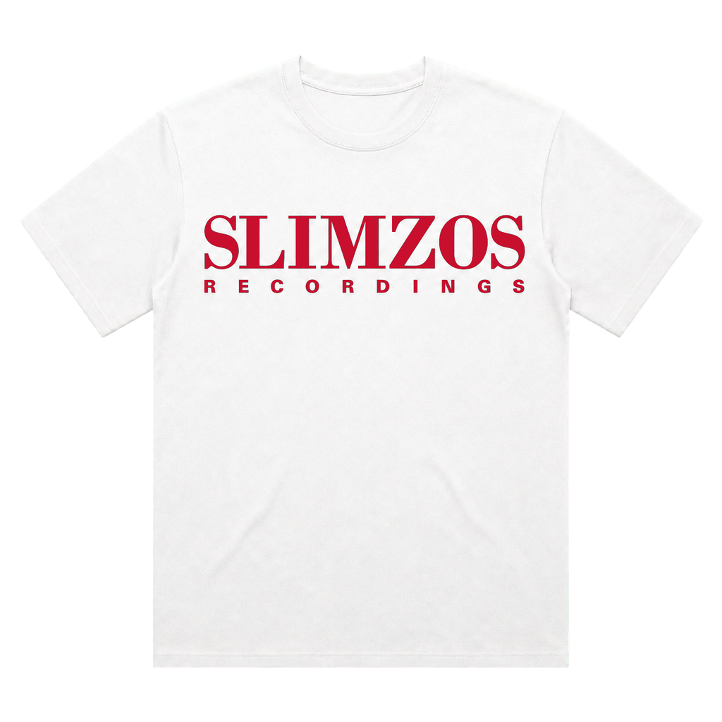 Slimzos tee, white with red print