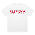 Slimzos tee, white with red print