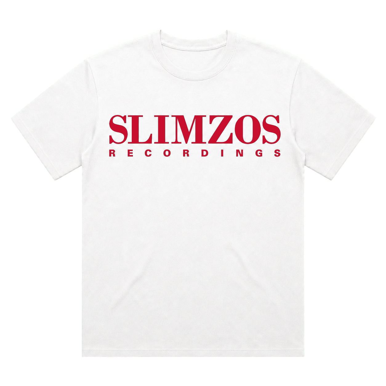 Slimzos tee, white with red print