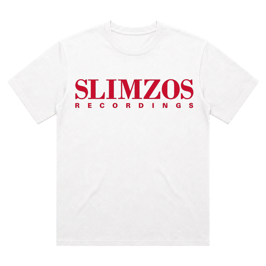 Slimzos tee, white with red print